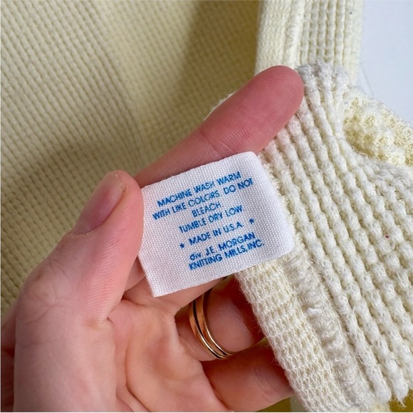 VINTAGE Cozy JE. Morgan Pale Butter Yellow Thermal Waffle Knit Baby Blanket Gift - Picture 5 of 6
